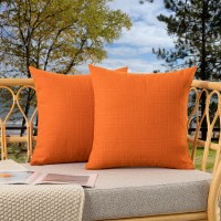 Kevin Textile Outdoor Waterproof Throw Pillow Covers Decorative Farmhouse Water Resistant Checkered Cushion Covers For Tent Patio Garden Couch Sofa Pack Of 2, 18X18 Inch Orange