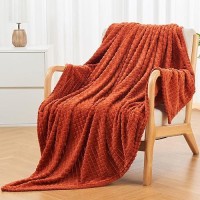 Andency Burnt Orange Soft Fleece Throw Blankets Twin Size For Couch Super Cozy Warm Flannel Decorative Blankets Lightweight P