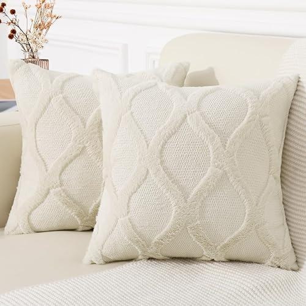 Decoruhome Decorative Throw Pillow Covers 18X18 Set Of 2 Soft Plush Faux Fur Wool Pillow Covers For Couch Bed Sofa Living Room