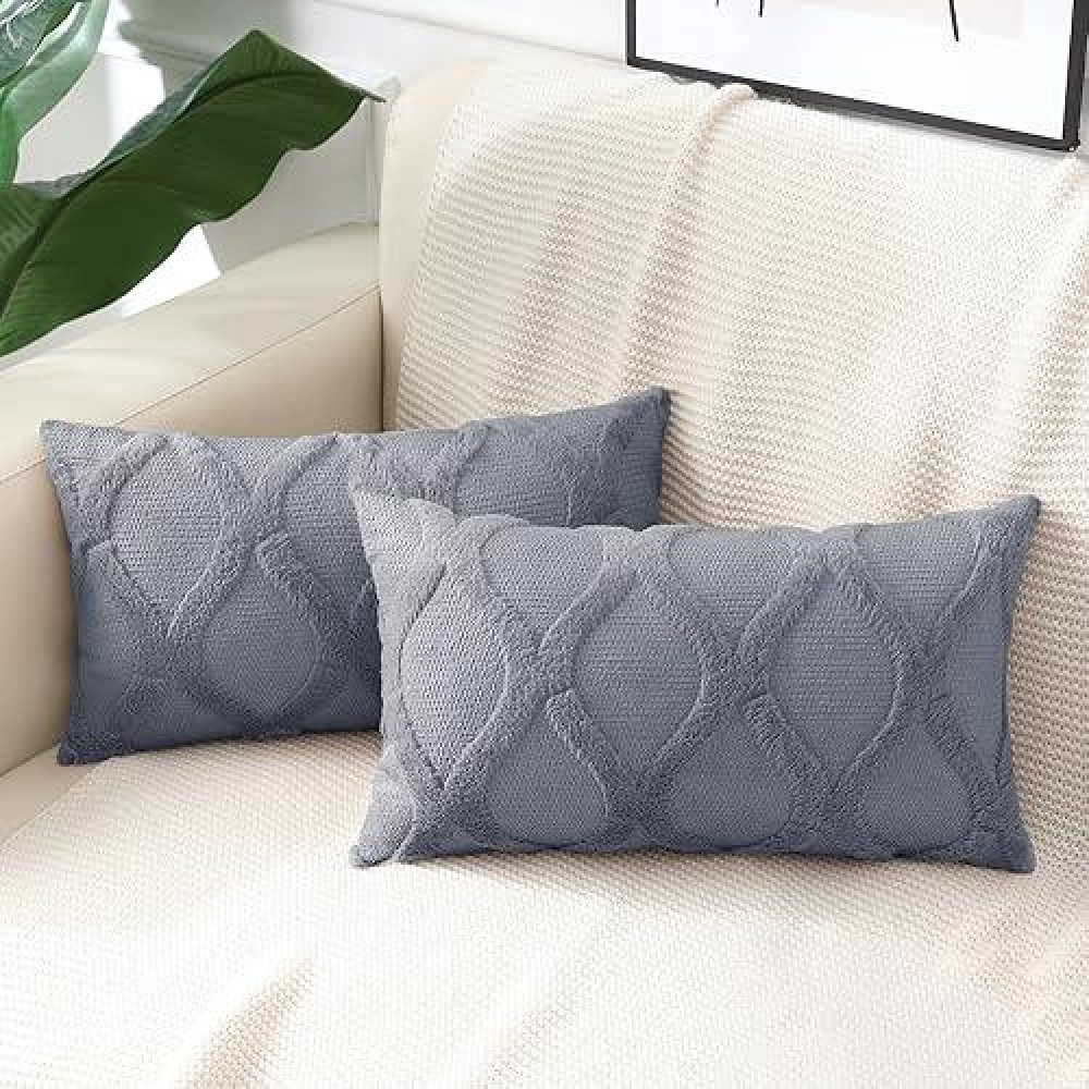 Decoruhome Decorative Throw Pillow Covers 12X20 Set Of 2 Soft Plush Faux Fur Wool Lumbar Pillow Covers For Couch Bed Sofa Livin