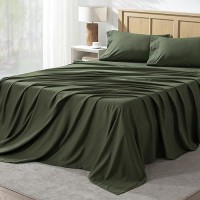 Andency Queen Sheet Set 4 Pieces Dark Olive Green Super Soft Sheets For Queen Size Bed Microfiber Queen Sheet Deep Pocket Up