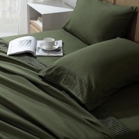 Andency California King Sheet Sets 4 Pieces Dark Olive Green Super Soft Sheets For Cal King Size Bed Microfiber Deep Pocket Up