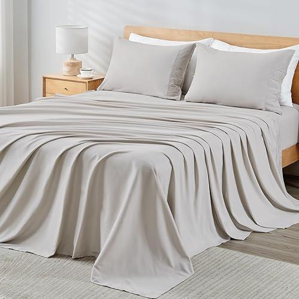 Andency Tannish Grey Sheets Queen Set 4 Pieces Super Soft Sheets For Queen Size Bed Microfiber Queen Sheet Set Deep Pocket Up