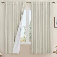 Lamit 100 Blackout Natural Linen Curtains 63 Inches Linen Textured Thermal Bedroom Curtains Back Tab And Rod Pocket Neutral Pa