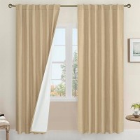 Lamit Natural 100 Blackout Linen Curtains 72 Inches Linen Textured Living Room Farmhouse Curtains Full Room Darkening Back Tab