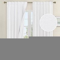 Lamit White 100 Blackout Linen Curtains 72 Inches Linen Textured Living Room Farmhouse Curtains Full Room Darkening Back Tab A