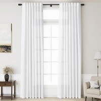 Nanspring White Extra Long Curtain 130 Inches Long 2 Panels Set For Living Room Back Tab Modern Farmhouse Coastal Decor Cotton T