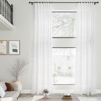 Nanspring White Extra Long Curtain 130 Inches Long 2 Panels Set For Living Room Back Tab Modern Farmhouse Coastal Decor Cotton T