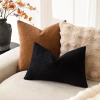 Foindtower Pack Of 2 Soft Textured Throw Decorative Pillow Covers Lumbar Accent Solid Cushion Cover Cozy Farmhouse Pillow Case W