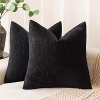 Foindtower Pack Of 2 Soft Textured Throw Decorative Pillow Covers Square Accent Solid Cushion Cover Cozy Farmhouse Pillow Case With Zipper For Couch Sofa Bedroom Living Room 18X18 Inch  Black