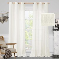 Lamit Cream White Linen Curtains For Bedroom 84 Inch Natural Light Filtering Privacy Window Panels Grommet Faux Linen Textured