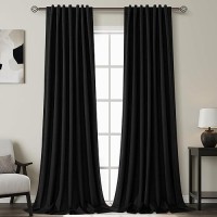 Black Linen Blackout Curtains 96 Inches Long 2 Panel Set For Living Room Back Tab Thermal Insulated Light Blocking Drapes Modern Farmhouse Energy Saving Bedroom Curtains With White Liner 8 Ft