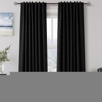 Nanspring Black Linen Blackout Curtains 72 Inch Length Back Tab Rod Pocket Thermal Insulated Textured Living Room Blackout Curtains 2 Panels Set 52X72