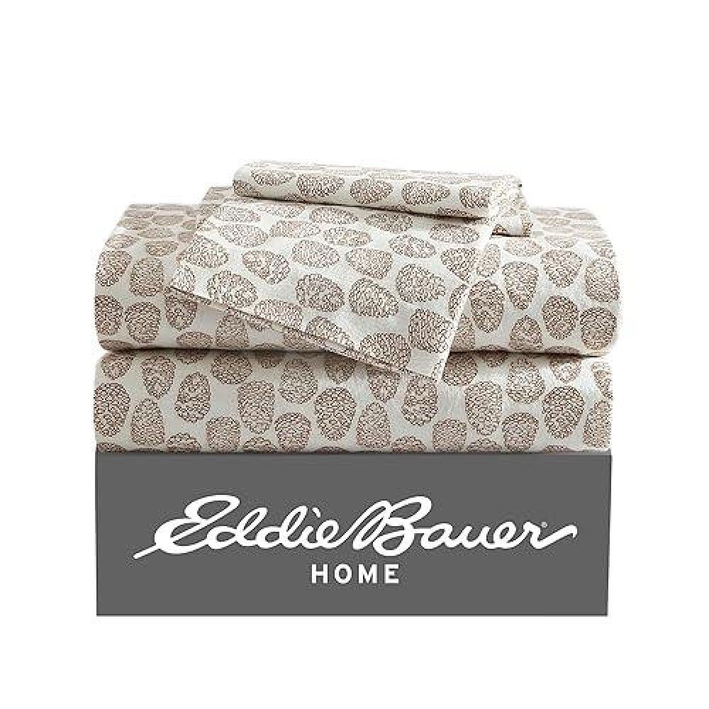 Eddie Bauer - Full Sheets  Cotton Flannel Bedding Set  Brushed For Extra Softness  Cozy Home Decor (Little Creek Pine Cone Beige  Full)