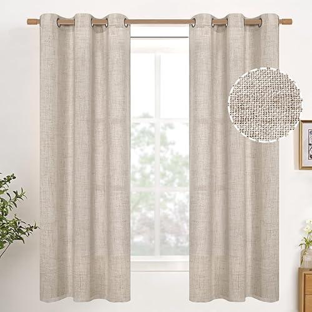 Youngstex Natural Linen Curtains 38 Inch Width For Window Light Filtering Curtain Drapes 63 Inch Length With Bronze Grommet Priv