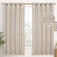 Youngstex Natural Linen Curtains 63 Inch Length 2 Panel Linen Textured Curtains With Bronze Grommet Light Filtering Window Drape