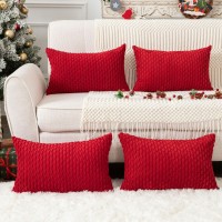 Ugasa Christmas Soft Corduroy Pillow Covers Pack Of 4 Boho Stripe Decorative Oblong Lumbar Pillow Covers Pillowcases 12X20 Inch