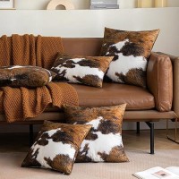 Woaboy Pack Of 2 Decorative Throw Pillow Covers Cowhide Brindle Printed Couch Throw Pillows Cushion Covers For Home Decor Living