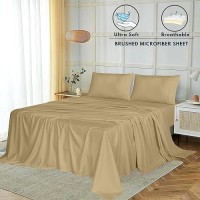 Ruvanti King Size Sheets Set Brushed Microfiber Sheets 4 Pieces 1 Fitted Sheet 1 Flat Sheet 2 Pillowcases With 15Inch Dee