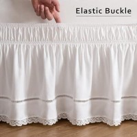 Miye Wrap Around Ruffled Lace Bed Skirt Elastic Dust Ruffle With Adjustable Belts Easy To Put On Bed Frame Cover Machine Was