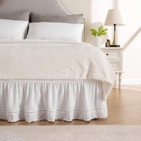 Miye Wrap Around Ruffled Lace Bed Skirt Elastic Dust Ruffle With Adjustable Belts Easy To Put On Bed Frame Cover Machine Was