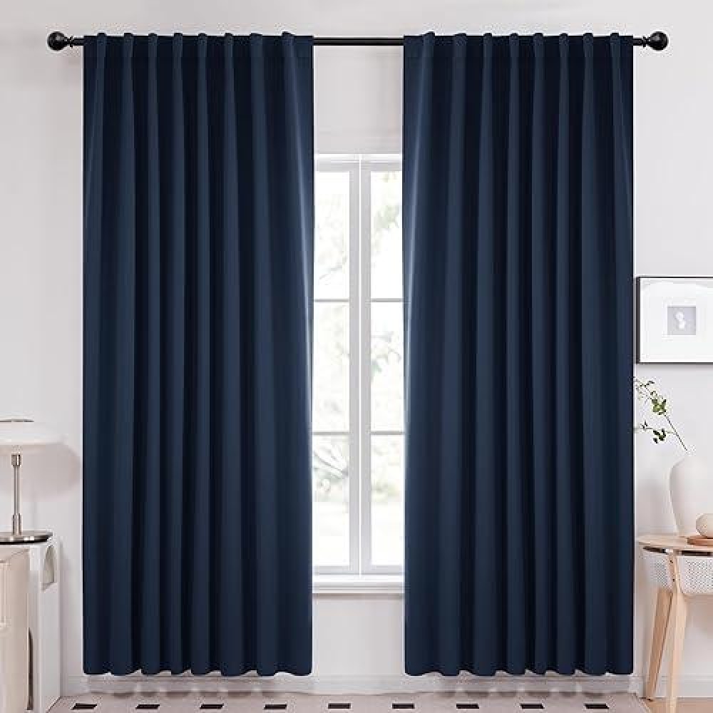 Deconovo Blackout Curtains Back Tab And Rod Pocket  Thermal Insulated Room Darkening Curtains For Bedroom  70X108 Inch  Navy Blue  2 Panels