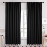 Deconovo Long Black Blackout Curtains  Back Tab And Rod Pocket Curtains  Thermal Insulated Room Darkening Curtains For Sliding Glass Door 70X108 Inch  2 Panels