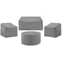 Crosley Furniture Mo75029-Gy Heavy Gauge Reinforced Vinyl 4-Piece Outdoor Furniture Cover Set (2 Chairs, 1 Loveseat, & 1 Round Table), Gray