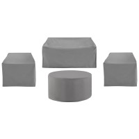 Crosley Furniture Mo75029-Gy Heavy Gauge Reinforced Vinyl 4-Piece Outdoor Furniture Cover Set (2 Chairs, 1 Loveseat, & 1 Round Table), Gray