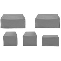 Crosley Furniture Mo75038-Gy Heavy Gauge Reinforced Vinyl 5-Piece Outdoor Furniture Cover Set (2 Loveseats, 2 Chairs, & 1 Square Table/Ottoman), Gray