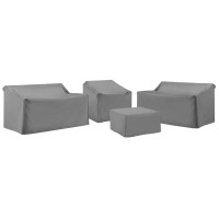 Crosley Furniture Mo75037-Gy Heavy Gauge Reinforced Vinyl 4-Piece Outdoor Furniture Cover Set (2 Loveseats, 1 Chair, & 1 Square Table/Ottoman), Gray