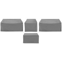 Crosley Furniture Mo75037-Gy Heavy Gauge Reinforced Vinyl 4-Piece Outdoor Furniture Cover Set (2 Loveseats, 1 Chair, & 1 Square Table/Ottoman), Gray