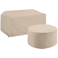 Crosley Furniture Mo75028-Ta Heavy Gauge Reinforced Vinyl 2-Piece Outdoor Furniture Cover Set (Loveseat & Round Table), Tan
