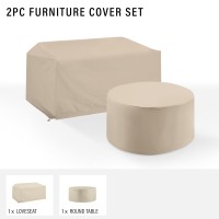 Crosley Furniture Mo75028-Ta Heavy Gauge Reinforced Vinyl 2-Piece Outdoor Furniture Cover Set (Loveseat & Round Table), Tan