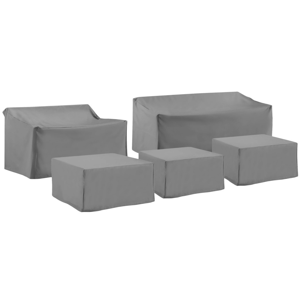 Crosley Furniture Mo75048-Gy Heavy Gauge Reinforced Vinyl 5-Piece Outdoor Furniture Cover Set (3 Square Tables/Ottomans, 1 Loveseat, & 1 Sofa), Gray