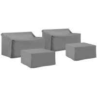 Crosley Furniture Mo75053-Gy Heavy Gauge Reinforced Vinyl 4-Piece Outdoor Furniture Cover Set (2 Loveseats & 2 Square Tables/Ottomans), Gray