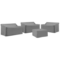 Crosley Furniture Mo75046-Gy Heavy Gauge Reinforced Vinyl 4-Piece Outdoor Furniture Cover Set (3 Loveseats & 1 Square Table/Ottoman), Gray