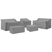 Crosley Furniture Mo75054-Gy Heavy Gauge Reinforced Vinyl 5-Piece Outdoor Furniture Cover Set (2 Loveseats, 1 Chair, 1 Coffee Table, & 1 Square Table/Ottoman), Gray