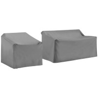 Crosley Furniture Mo75030-Gy Heavy Gauge Reinforced Vinyl 2-Piece Outdoor Furniture Cover Set (Chair & Loveseat), Gray