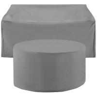 Crosley Furniture Mo75028-Gy Heavy Gauge Reinforced Vinyl 2-Piece Outdoor Furniture Cover Set (Loveseat & Round Table), Gray