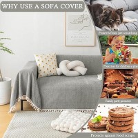 Handontime Couch Slipcovers For Sofas Dark Grey Couch Cover Sofa Cover For Dogs Boho Pet Couch Protector With Tassel Couch Throw