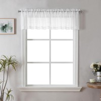 Ovzme 2 Panels White Sheer Kitchen Valances For Windows 14 Inches Long Classic Rod Pocket Light Filtering Semi White Sheer Curt