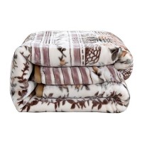 Nestl 12 Lbs Velvet Fleece Blanket For Winter - 2 Ply Heavy & Warm Korean Style Bed Blanket - Reversible Printed Raschel King Size Blanket - Wrinkle & Fade Resistant - 87 X 94 Inches - Beige