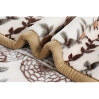 Nestl 12 Lbs Velvet Fleece Blanket For Winter - 2 Ply Heavy & Warm Korean Style Bed Blanket - Reversible Printed Raschel King Size Blanket - Wrinkle & Fade Resistant - 87 X 94 Inches - Beige