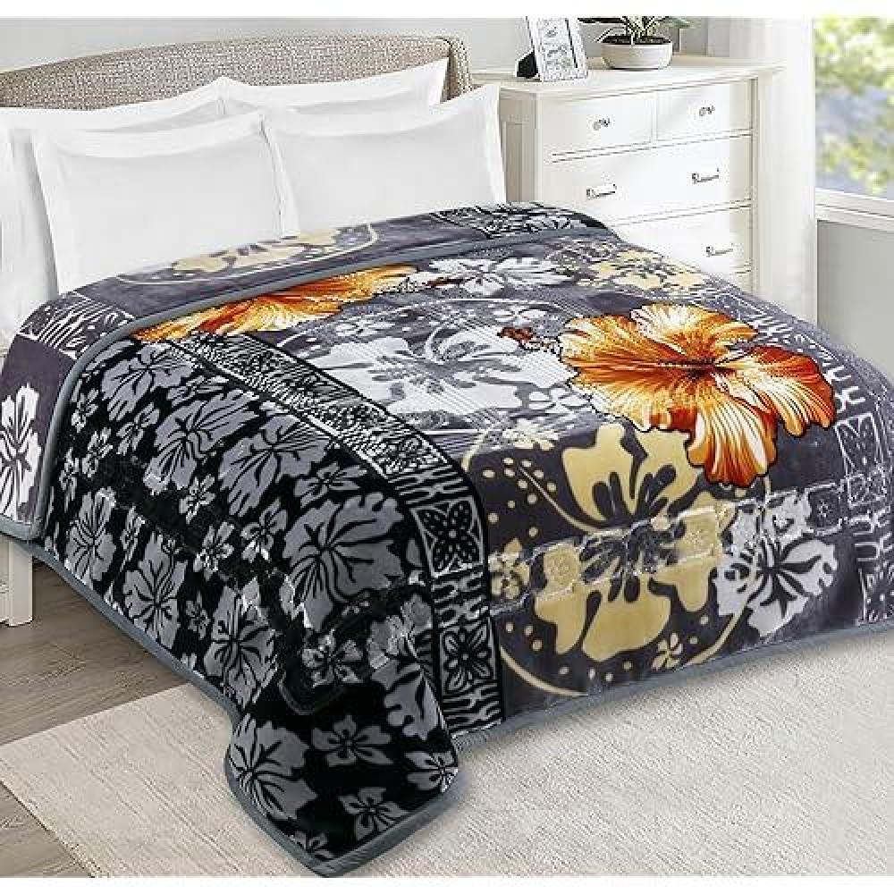 Nestl 12 Lbs Velvet Fleece Blanket For Winter - 2 Ply Heavy & Warm Korean Style Bed Blanket - Reversible Printed Raschel King Size Blanket - Wrinkle & Fade Resistant - 87 X 94 Inches - Grey