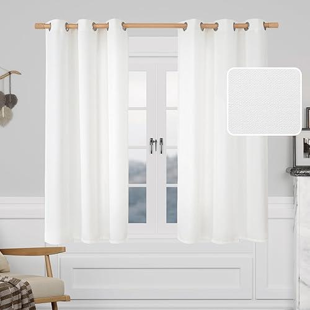 Lamit White Linen Curtains 54 Inch For Bedroom Grommet Thick Linen Textured Sheer Curtains Light Filtering Privacy Window Curta