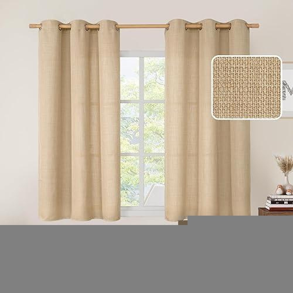 Lamit Natural Linen Curtains 45 Inch Length For Bedroom Light Filtering Panels Grommet Privacy Protected Linen Burlap Curtains