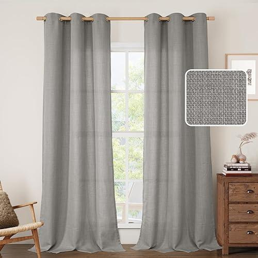 Lamit Grey Linen Curtains For Bedroom 84 Inch Faux Linen Textured Light Filtering Privacy Drapes Grommet Window Panels For Livi