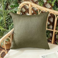 Woaboy Set Of 2 Outdoor Waterproof Throw Pillow Covers Olive Green Decorative Farmhouse Solid Cushion Cases For Bed Sofa Couch C