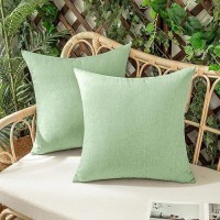 Woaboy Set Of 2 Outdoor Waterproof Throw Pillow Covers Sage Green Decorative Farmhouse Solid Cushion Cases For Bed Sofa Couch Ca